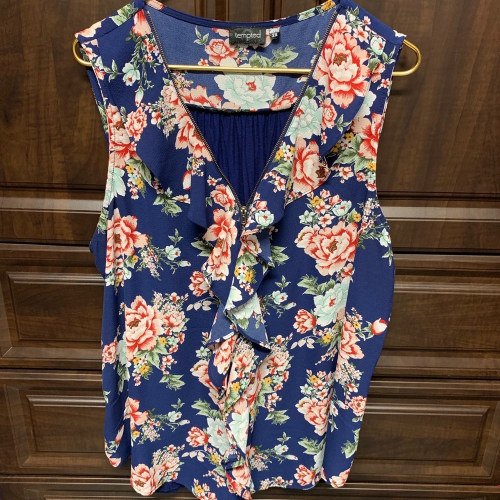 Floral Dress Blouse with Zipper & Stretch Back